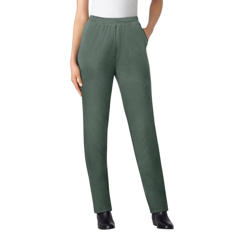 ウーマン ウィズイン レディース ボトムス カジュアルパンツ プラスサイズ トール ニット Woman Within Plusize Tall Straight-Leg Stretch Ponte-Knit Pull-On Pants Pine