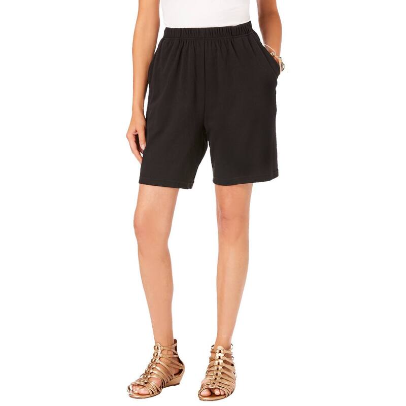 ロアマンズ レディース ボトムス ハーフパンツ・ショーツ プラスサイズ プチ ニット Roaman's Women's Plusize Petite Plusize Soft Knit Pull-On Short Black ブラック