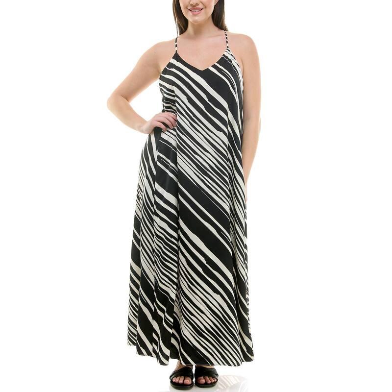 ニコルミラー レディース トップス ワンピース ノースリーブ マキシ Women Nicole Miller Sleeveless Flowy Maxi Slip Dress Black Print ブラック