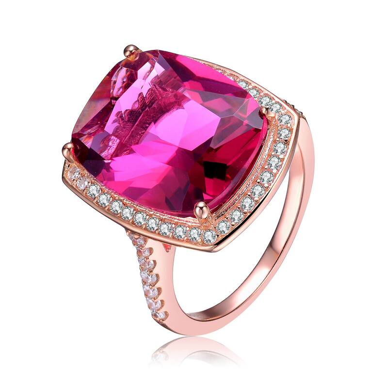 アンブランデッド レディース アクセサリー リング Unbranded 18k Rose Gold Over Silvered Cubic Zirconia Statement Ring Rose Tone レッド