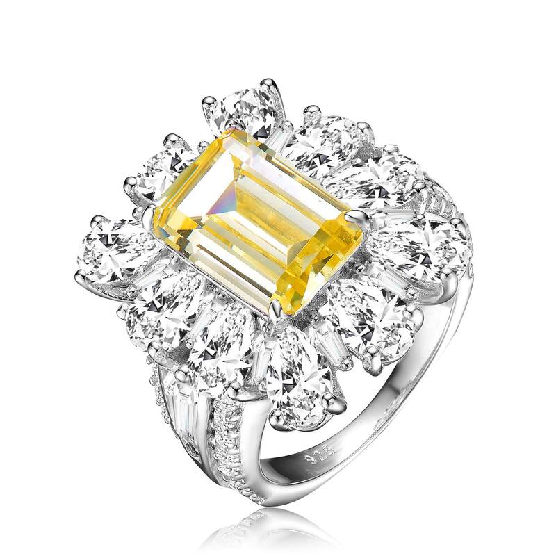 アンブランデッド レディース アクセサリー リング Unbranded Sterling Silver Emerald Cut Cubic Zirconia Cocktail Ring Sterling Yellow イエロー