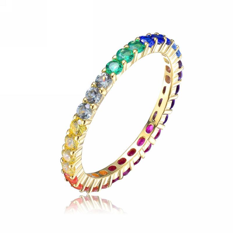 アンブランデッド レディース アクセサリー リング Unbranded Gold Tone Sterling Silver Multicolored Cubic Zirconia Rainbow Eternity Ringold Tone ゴールド