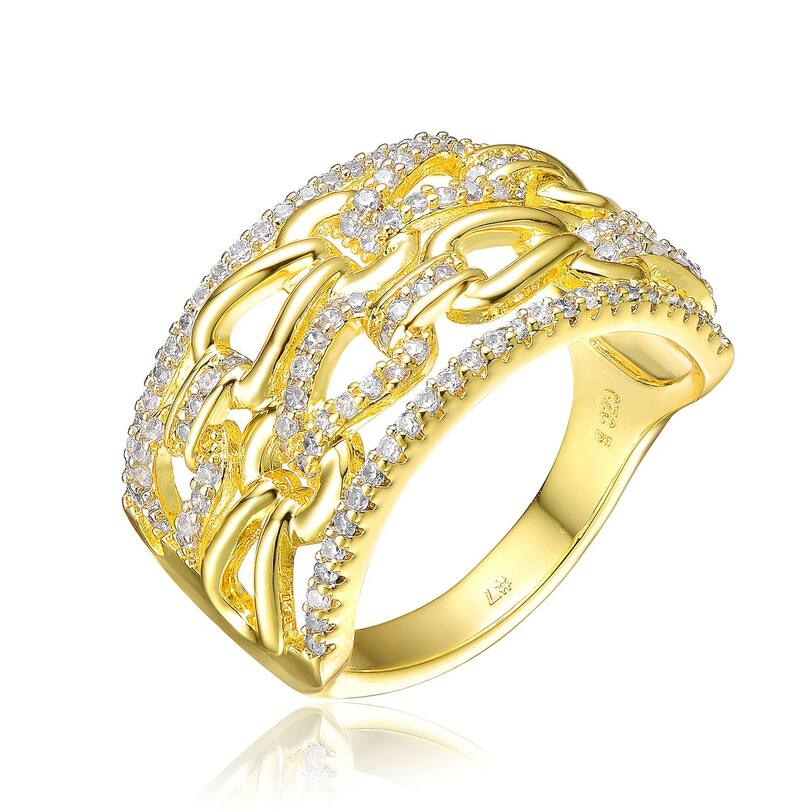 アンブランデッド レディース アクセサリー リング Unbranded Gold Tone Sterling Silver Cubic Zirconia Chain Link Cocktail Ringold Tone ゴールド｜ReVida 店