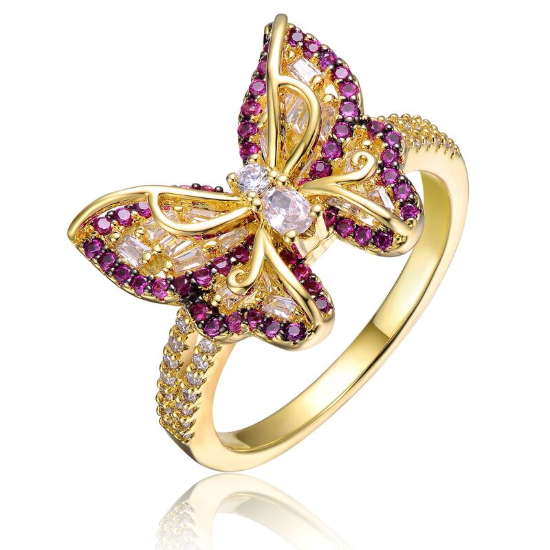 アンブランデッド レディース アクセサリー リング Unbranded 14k Gold Over Silver Purple & Clear Cubic Zirconia Butterfly Ringold Tone ゴールド