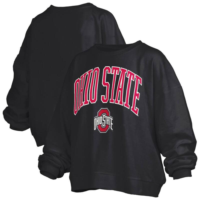 プレスボックス レディース アウター パーカー・スウェット シャツ ロゴ Women Pressbox Black Ohio State Buckeyes Janise Arch Over Logo Waist Length Oversized Pullover Sweatshirt Osu Black ブラック