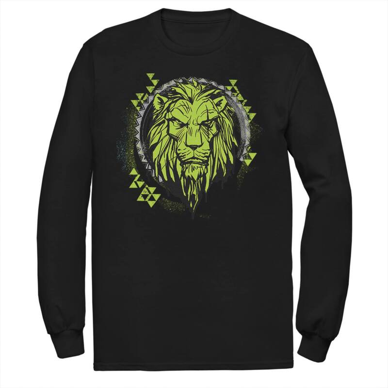 ディズニー メンズ トップス Tシャツ 長袖 Disney's The Lion King Scar Men's Geometric Lime Long-Sleeve Tee Black ブラック