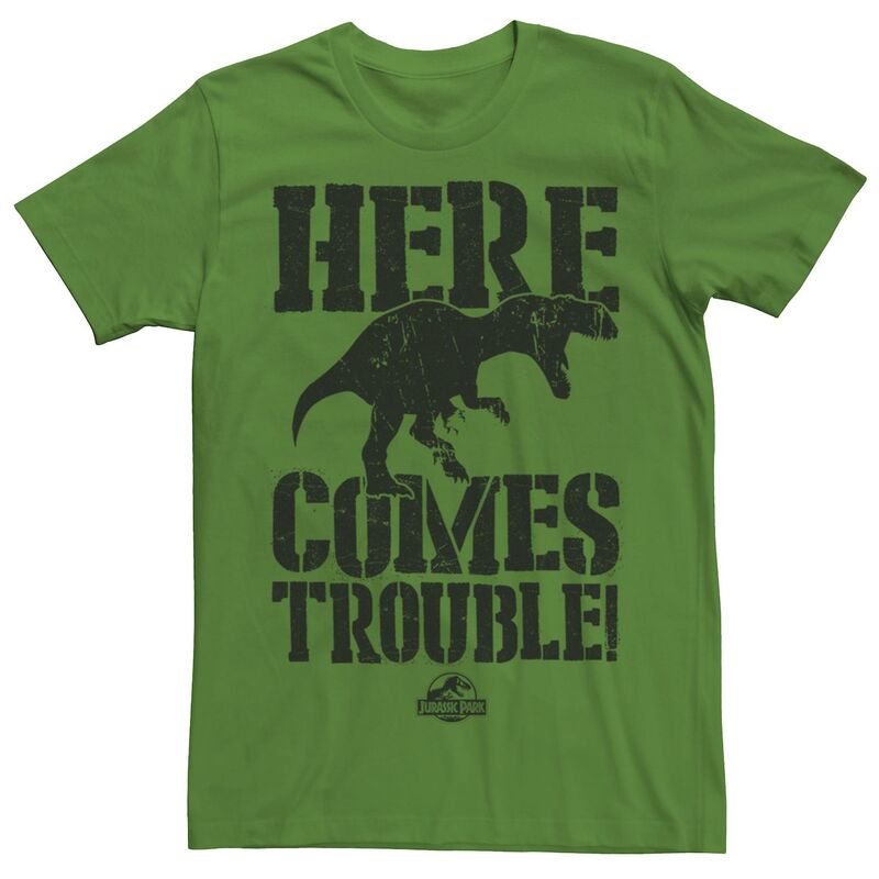 アニメキャラクター メンズ トップス Tシャツ グラフィック Licensed Character Men's Jurassic Park Here Comes Trouble Graphic Tee Kelly