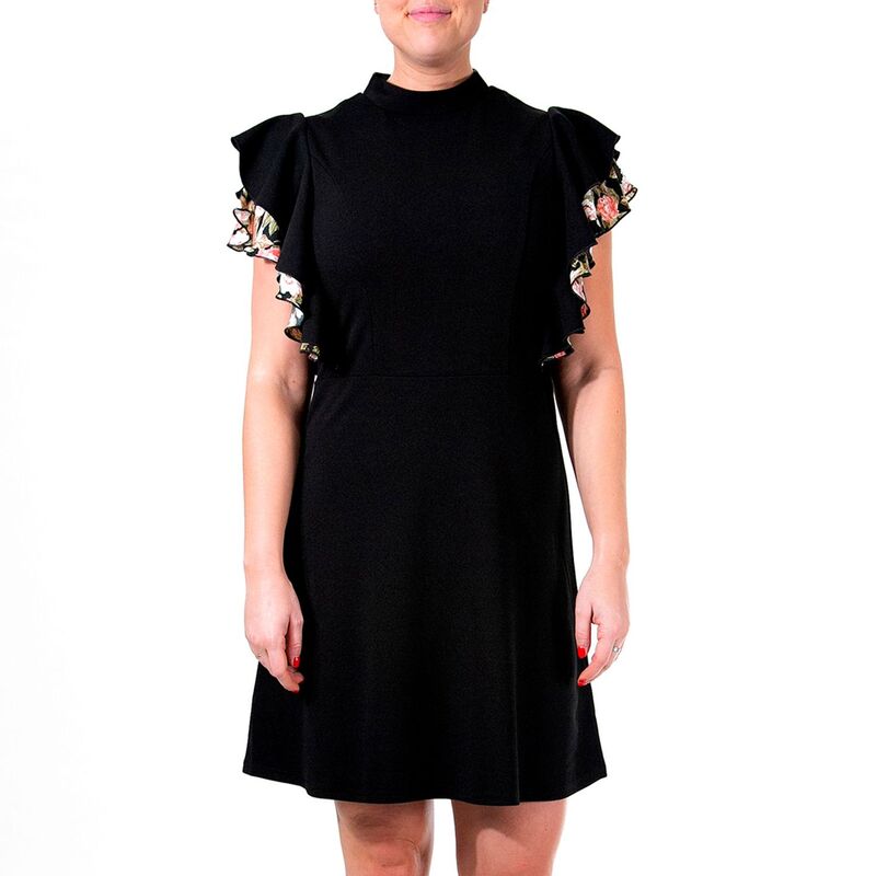ニナレオナルド レディース トップス 衣装 縮緬 Women\u0027s Nina Leonard Crepe Flutter-Sleeve Dress Black White 白いこと