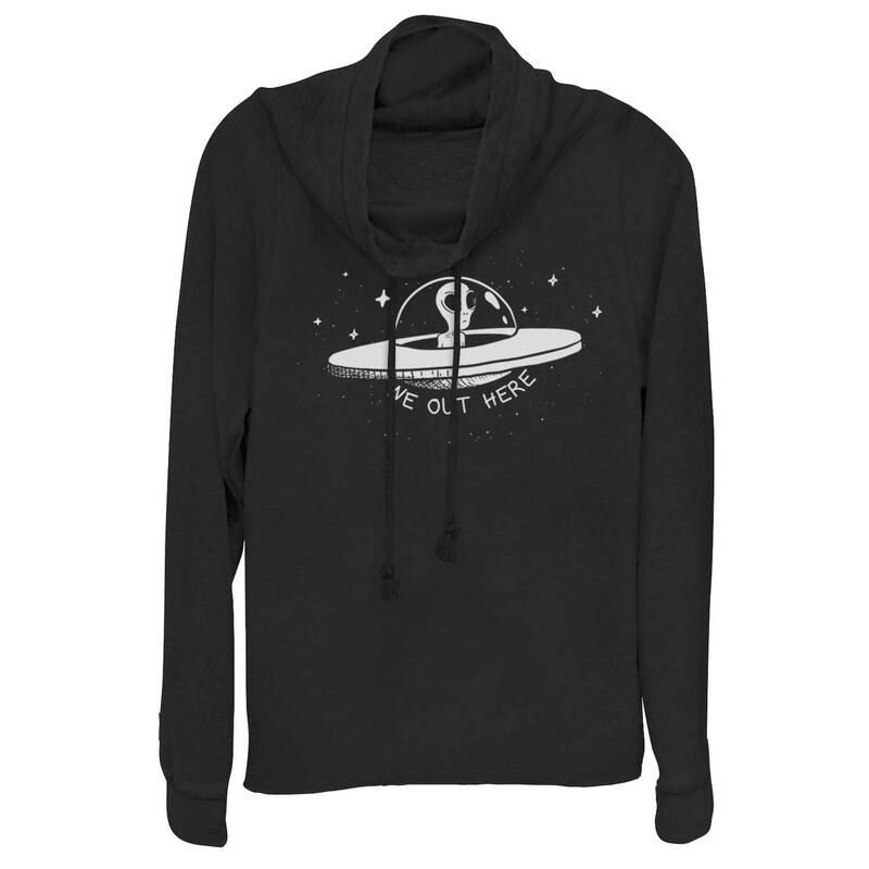アンブランデッド レディース トップス プルオーバー グラフィック Unbranded Juniors\u0027 \u0026#34;We Out Here\u0026#34; Flying Saucer Alien Cowlneck Graphic Lightweight Long Sleeve Black 黒いこと
