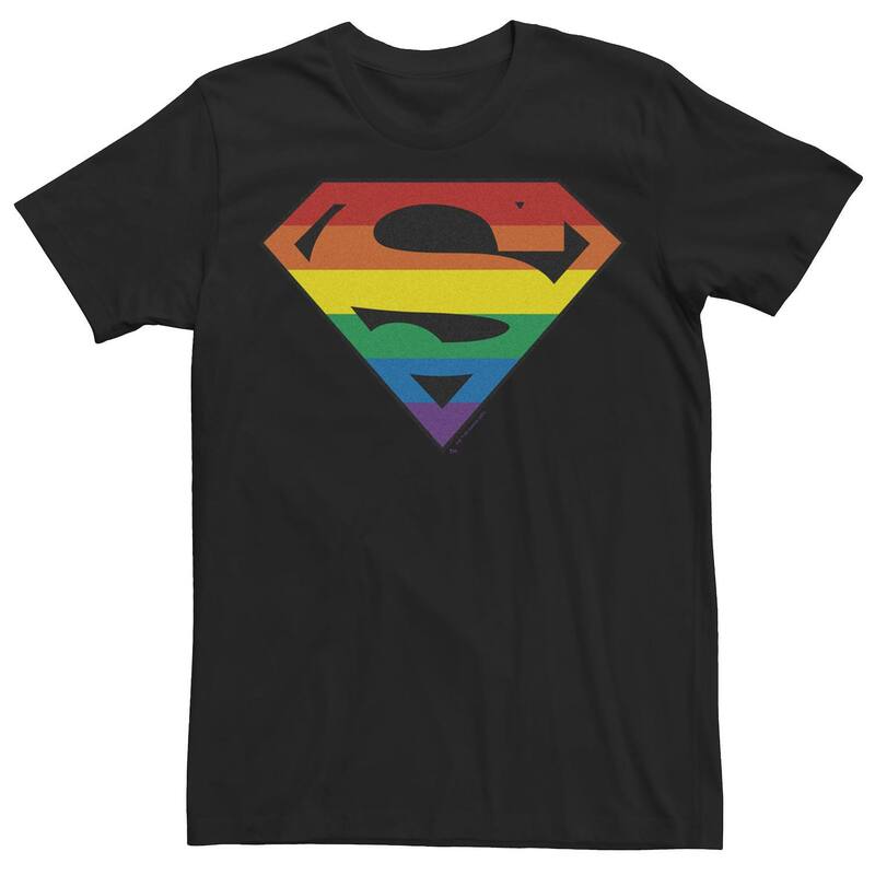 アニメ人となり メンズ トップス ティーシャツ ロゴタイプ Licensed Character Men\u0027superman Rainbow Striped Chest Logo Tee Black 黒いこと Tシャツ・カットソー-メンズファッション