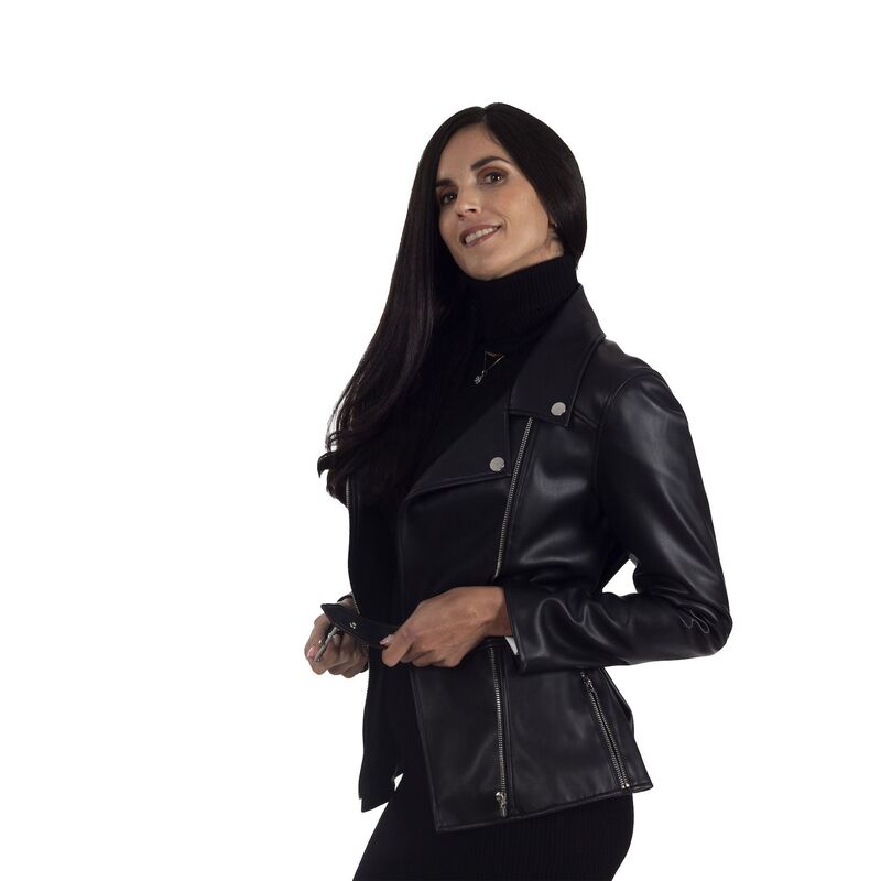 ナインウェスト レディース アウター 上衣・上衣 なめし革 Women\u0027s Nine West Faux-Leather Biker Jacket Black 黒いこと レディースファッション-コート・ジャケット