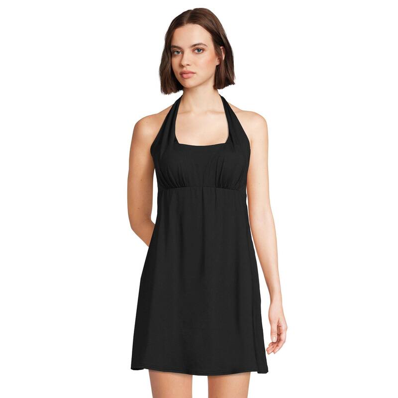 ランズ挙げ句の果て レディース トップス 衣装 ホルター Women\u0027s Lands\u0027 End Chlorine Resistant Square Neck Halter Swim Dress Black 黒いこと