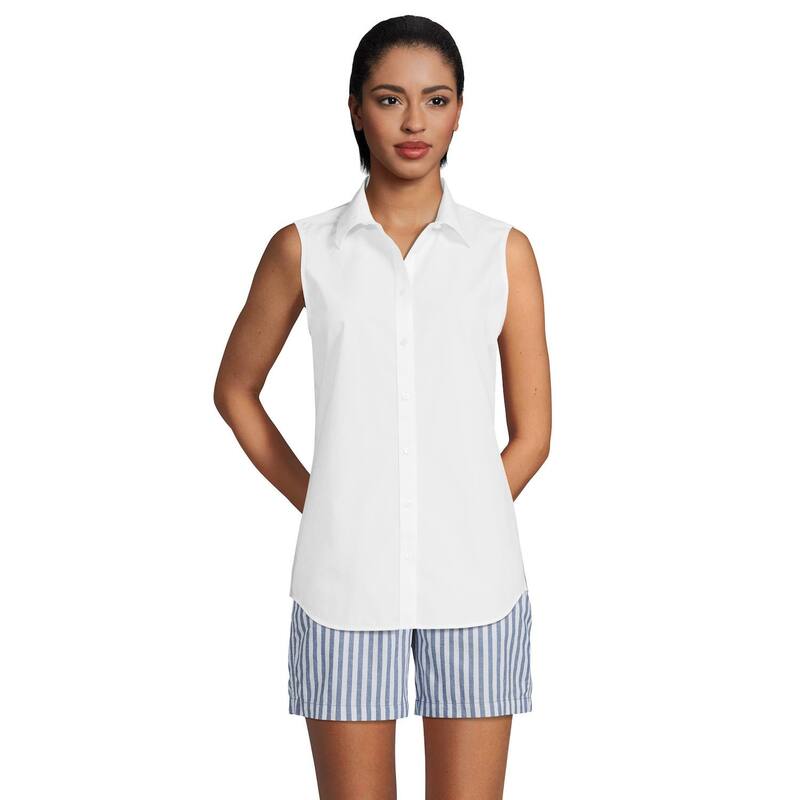 ランズエンド レディース トップス シャツ プチ ノースリーブ Petite Lands' End Wrinkle Free Sleevelesshirt White ホワイト