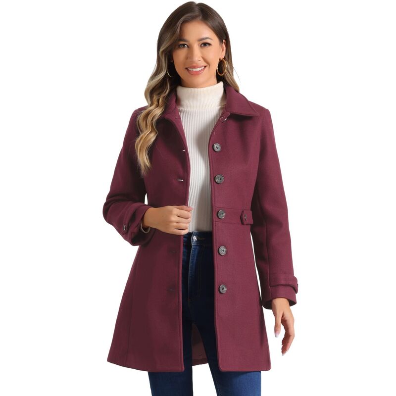 アレグラ ケー レディース アウター ジャケット・ブルゾン コート ALLEGRA K Women Classic Single Breasted Winter Long Trenchcoat with Pockets Burgundy バーガンディ