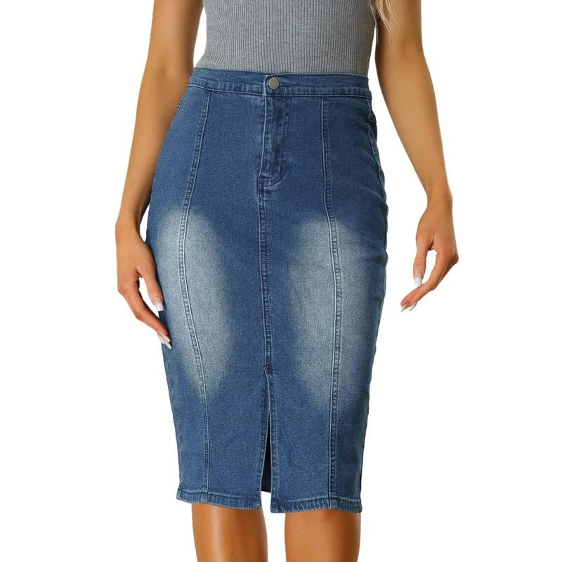 アレグラ ケー レディース ボトムスカート ミディ デニム ALLEGRA K Women\'s Bodycon Midi Skirt High Elastic Waist Split Front Denim Pencil Skirt Blue ブルー