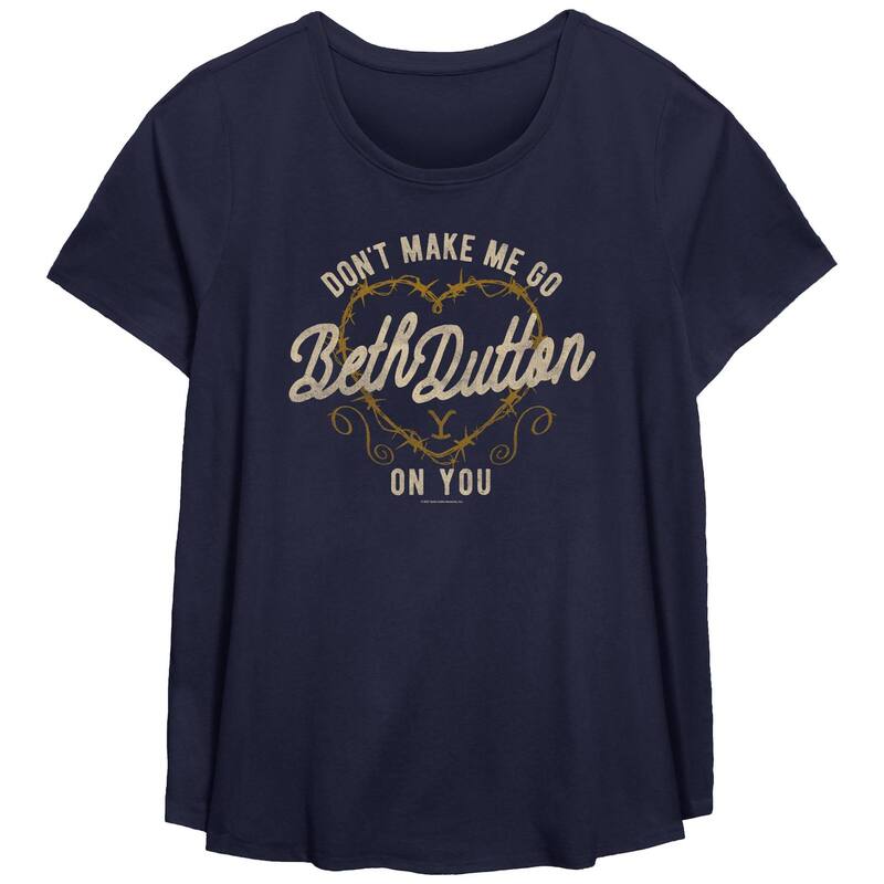 アニメキャラクター レディース トップス Tシャツ プラスサイズ Licensed Character Missy Plusize Yellowstone Don't Make Me Go Beth Dutton You Scoop Hem Tee Navy ネイビー