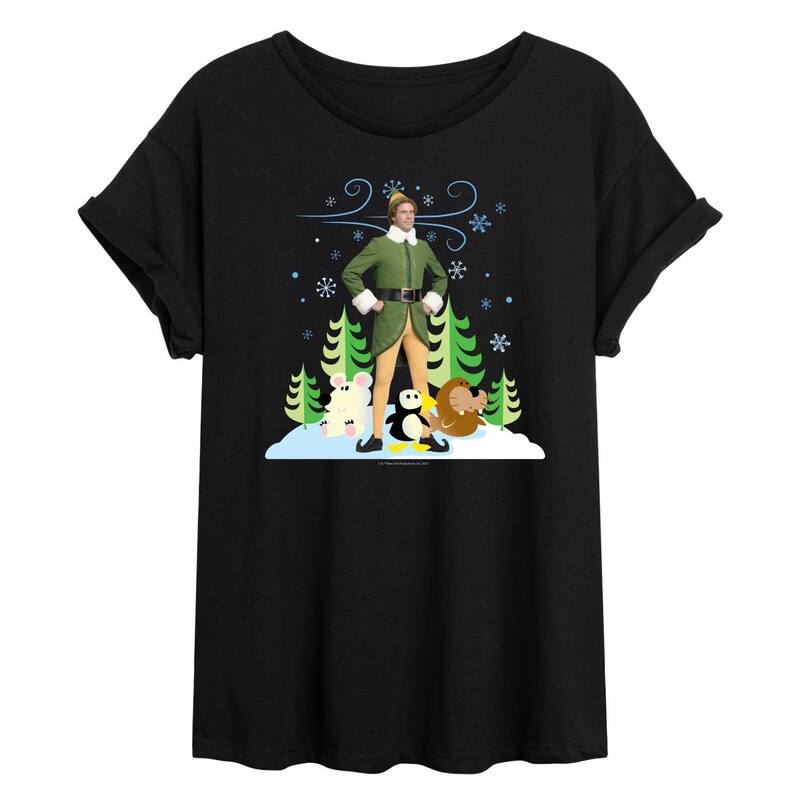 アニメキャラクター レディース トップス Tシャツ グラフィック Licensed Character Juniors' Elf Buddy and Arctic Puppets Graphic Tee Black ブラック