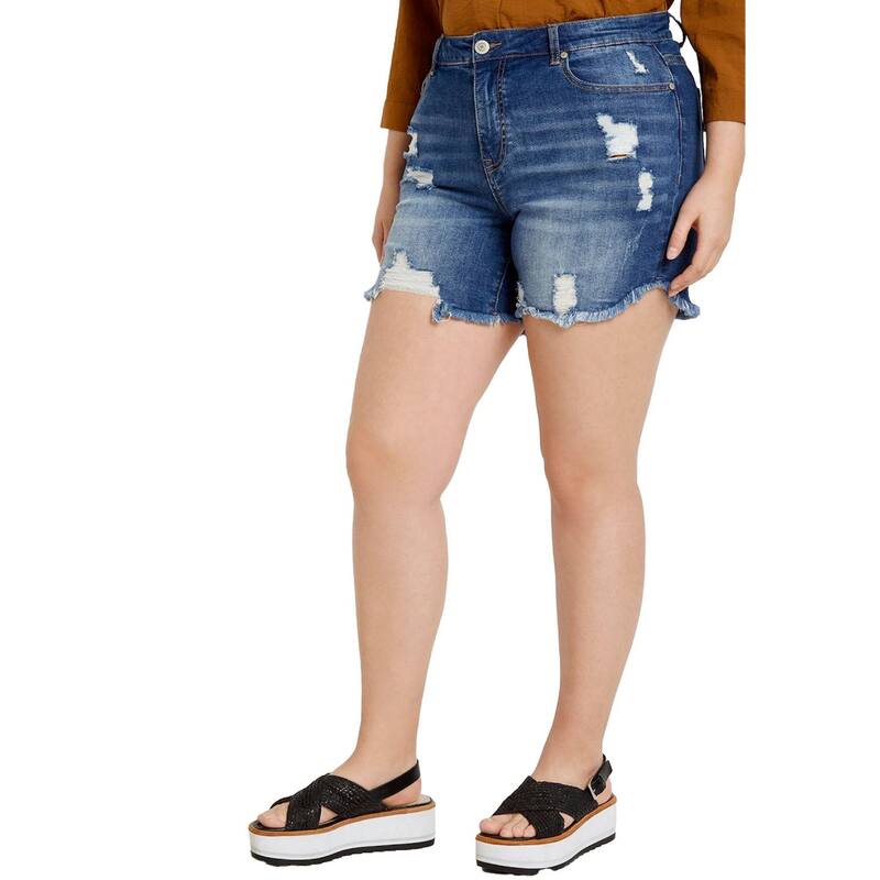 エロクイ レディース ボトムス ハーフパンツ・ショーツ プラスサイズ デニム Eloquii Women's Plusize Distressedenim Short Medium Wash デニム