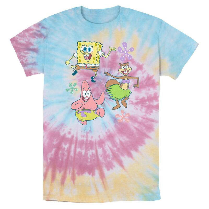 アニメキャラクター メンズ トップス Tシャツ パンツ グラフィック Licensed Character MenpongeBob SquarePants And Friends Dancing Tie Dye Graphic Tee Blue Pink Light Yellow ブルー