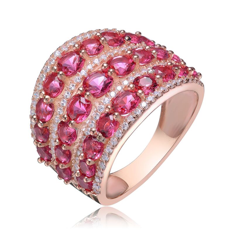 アンブランデッド レディース アクセサリー リング Unbranded Rose Gold Tone Sterling Silvered Cubic Zirconia 3-Row Ring Rose Tone レッド