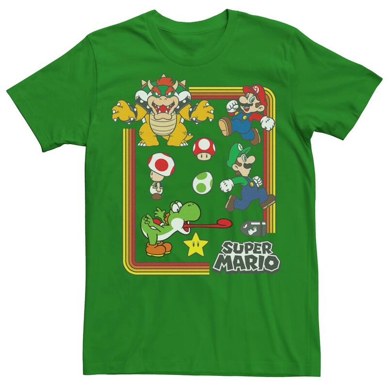 アニメ人となり メンズ トップス ティーシャツ Licensed Character Men\u0027super Mario Bros Retro Group Rainbow Tee Kelly Tシャツ・カットソー-トップス-メンズファッション