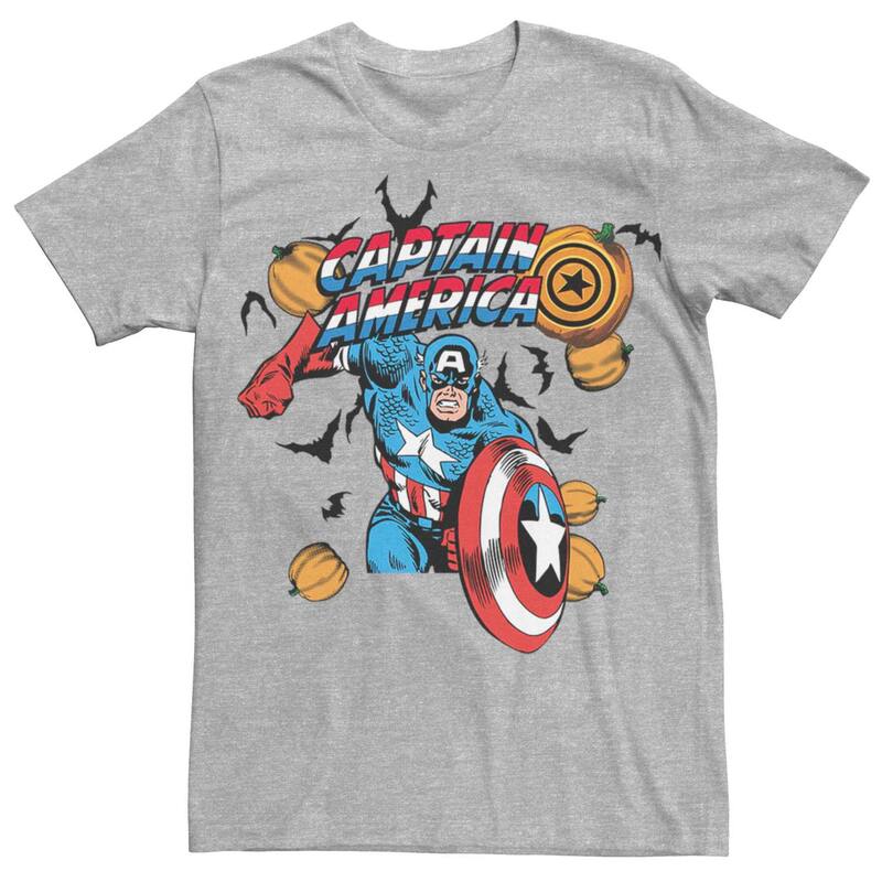 アニメキャラクター メンズ トップス Tシャツ キャップ Licensed Character Men's Marvel Captain America Halloween Pumpkins Tee Athletic Heather ヘザー 7,015円