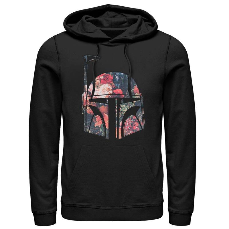 アニメキャラクター メンズ アウター パーカー・スウェット フラワー柄 フラワー Licensed Character Mentar Wars Boba Fett Floral Helmet Hoodie Black ブラック