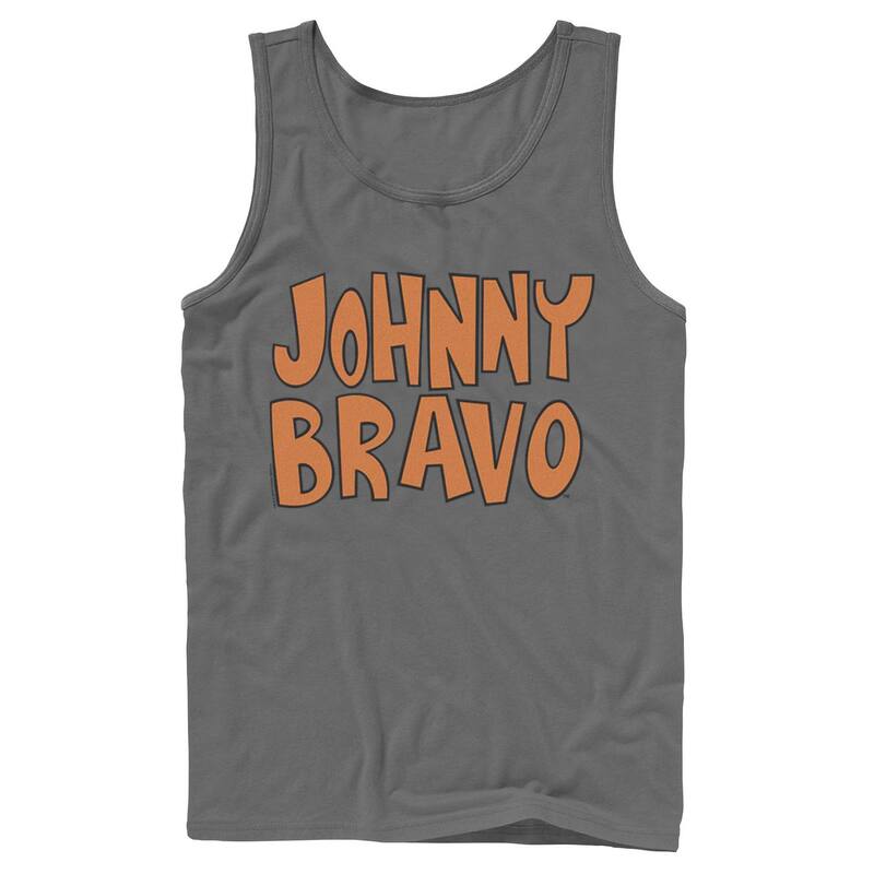 アニメ人となり メンズ トップス ティーシャツ ロゴタイプ Licensed Character Men\u0027s Cartoonetwork Johnny Bravo Logo Tank Top Charcoal 暗灰色 メンズファッション-Tシャツ・カットソー