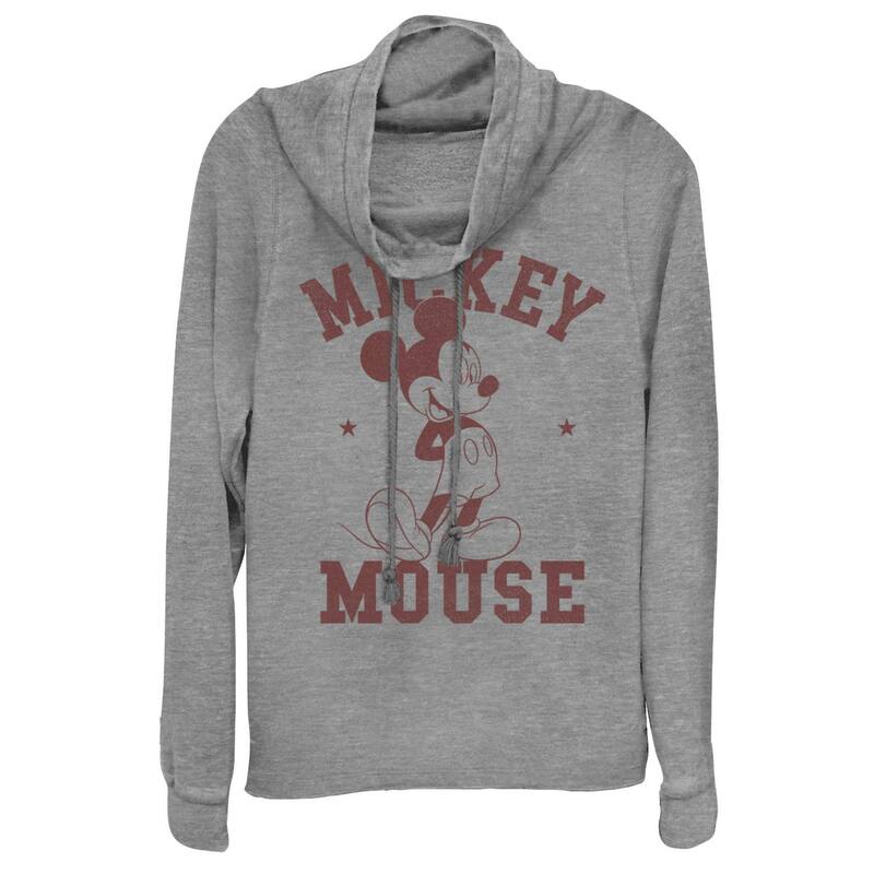 アニメ文字記号 レディース トップス プルオーバー グラフィック Licensed Character Disney\u0027s Mickey Mouse 1928 Juniors\u0027 Cowlneck Graphic Lightweight Long Sleeve Gray Heather 薄墨色