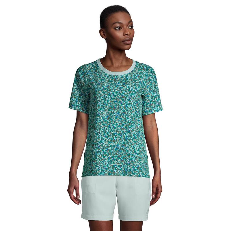 ランズエンド レディース トップス シャツ Women's Lands' End 365 Commuter Elbow-Sleeve Tunic Top Aqua Breeze Floral アクア