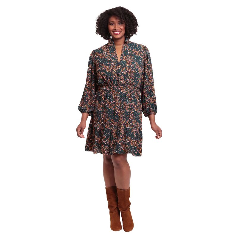 ロンドンタイムス レディース トップス ワンピース ティアード プラスサイズ シャーリング Plusize London Times 3/4 Sleeve Smocked Waistieredress Teal Plum ティール