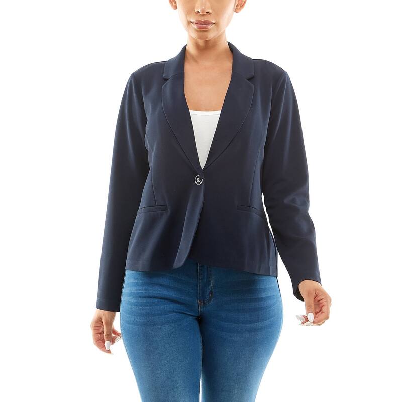 ニナレオナルド レディース アウター ジャケット・ブルゾン クロップド ブレザー Women's Nina Leonard Single Button Cropped Blazer Navy ネイビー
