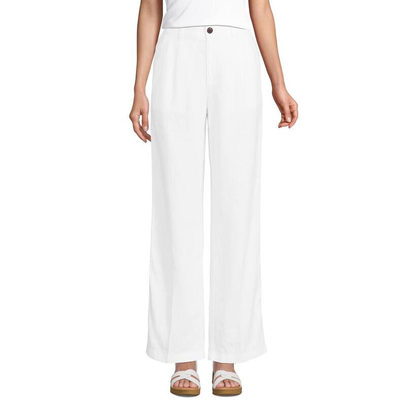 ランズエンド レディース ボトムス カジュアルパンツ プリーツ リネン Women's Lands' End High-Rise Wide-Leg Linen Pleated Pants White ホワイト