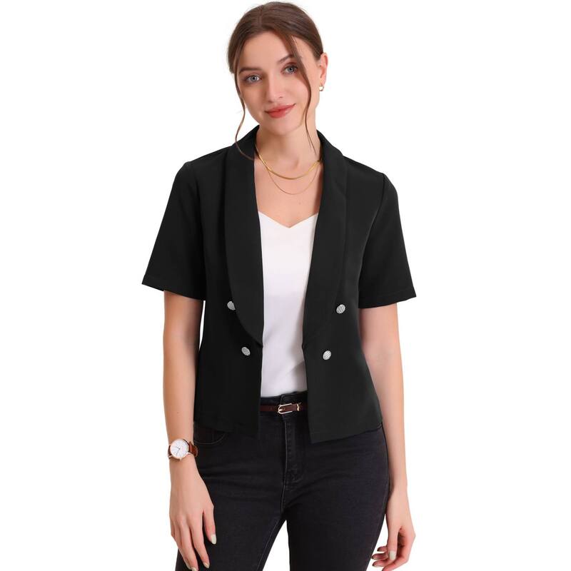 アレグラ ケー レディース アウター ジャケット・ブルゾン カーディガン ブレザー ALLEGRA K Women's Casual Shawl Collar Open Front Cardigan Short Sleeve Work Office Suit Blazers Black ブラック