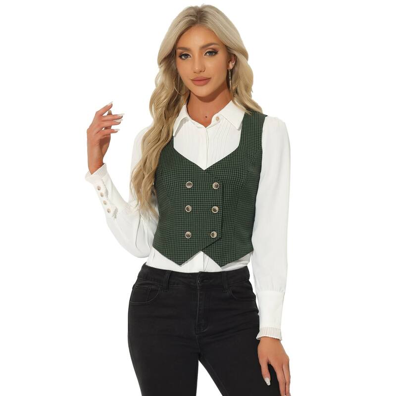 アレグラ ケー レディース アウター ジャケット・ブルゾン ウエストマーク ベスト ALLEGRA K Women's Plaidouble Breasted Cinched Waist Racerback Suit Vest Green グリーン