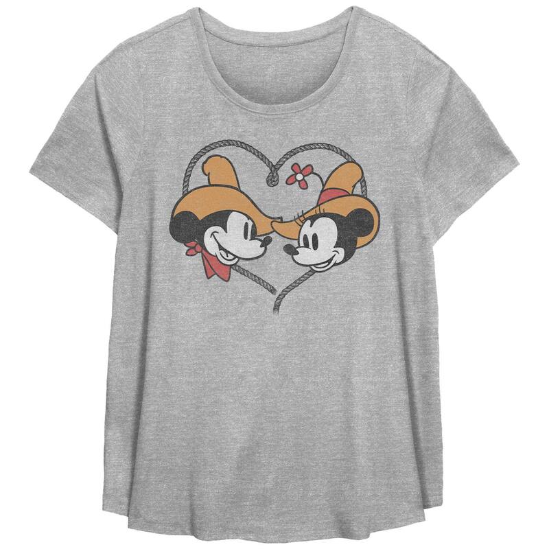 ディズニー レディース トップス Tシャツ プラスサイズ Disney's Mickey Mouse & Minnie Missy Plusize Cowboy Sweetheartscoop Hem Tee Heather Gray グレー