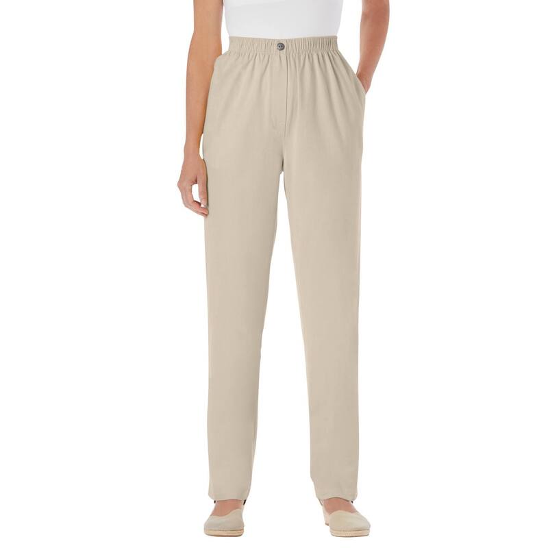 ウーマン ウィズイン レディース ボトムス デニムパンツ プラスサイズ トール コットン ジーンズ Woman Within Plusize Tall Straight-Leg All-Cotton Denim Pull-On 7-Day Elastic-Waist Jeans Natural Khaki カーキ|ReVida 店