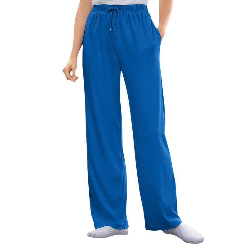 ウーマン ウィズイン レディース ボトムス カジュアルパンツ プラスサイズ ニット Woman Within Plusize Sport Knit Straight-Leg Pull-On Pants Bright Cobalt コバルト