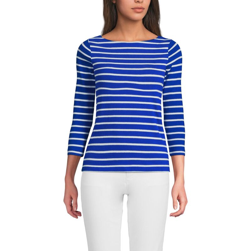 ランズ挙げ句の果て レディース トップス プルオーバー プルオーバー Women\u0027s Lands\u0027 End Mariner Jersey Boatneck Top Lapis Breton Stripe 縞模様