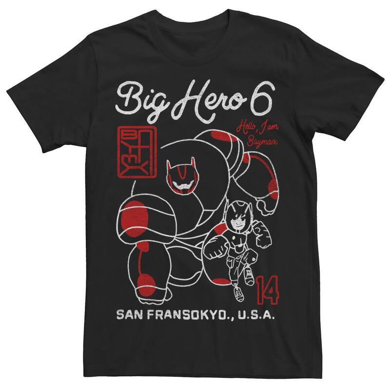 ウォルトディズニー メンズ トップス ティーシャツ Disney\u0027s Big Hero 6 Men\u0027s Hello I アメリシウム Baymax And Hiro Tee Black 黒いこと Tシャツ・カットソー-メンズファッション-トップス
