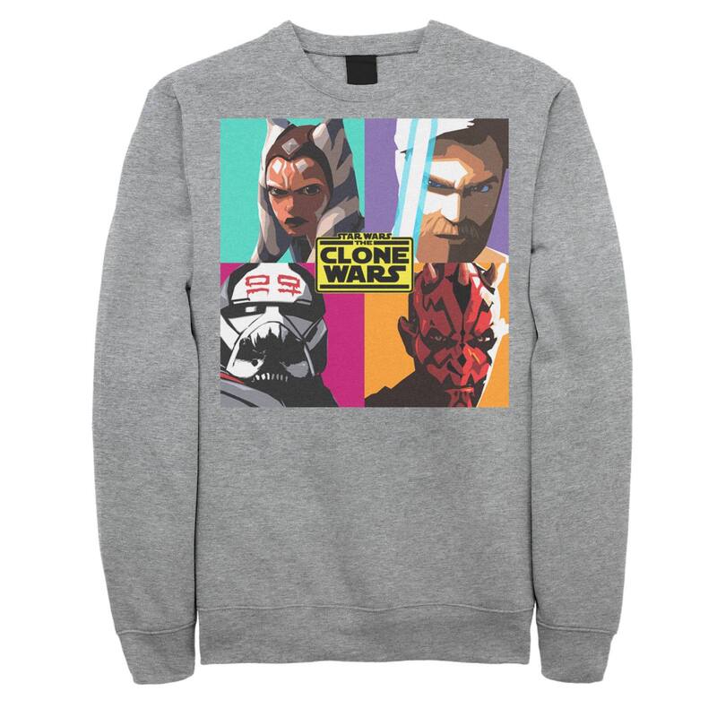 スター ウォーズ メンズ アウター パーカー・スウェット シャツ Men'star Wars: The Clone Wars Pop Art Box Up Sweatshirt Athletic Heather ヘザー