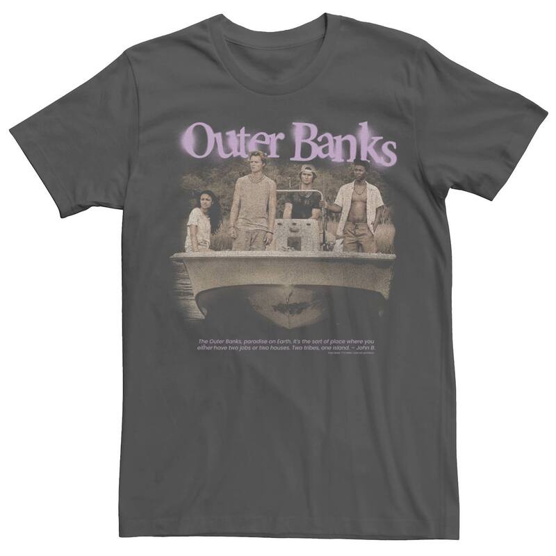アニメ人となり メンズ トップス ティーシャツ ロゴタイプ Licensed Character Men\u0027s Outer Banks Crew On Boat Spraypaint Logo Photo Tee Charcoal 暗灰色 Tシャツ・カットソー-トップス