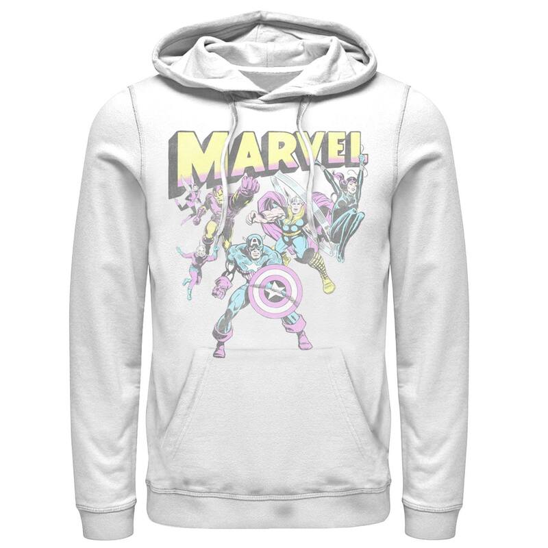 アニメキャラクター メンズ アウター パーカー・スウェット Licensed Character Men's Marvel Group Shot Distressed Comicover Hoodie White ホワイト｜ReVida 店
