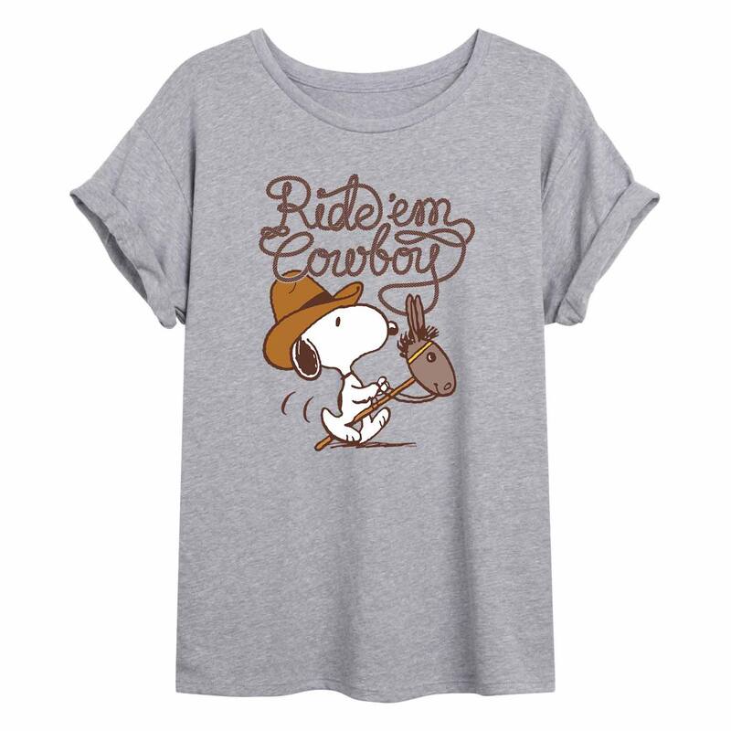 アニメキャラクター レディース トップス Tシャツ Licensed Character Juniors' Peanutsnoopy "Ride 'Em Cowboy" Oversized Tee Gray グレー