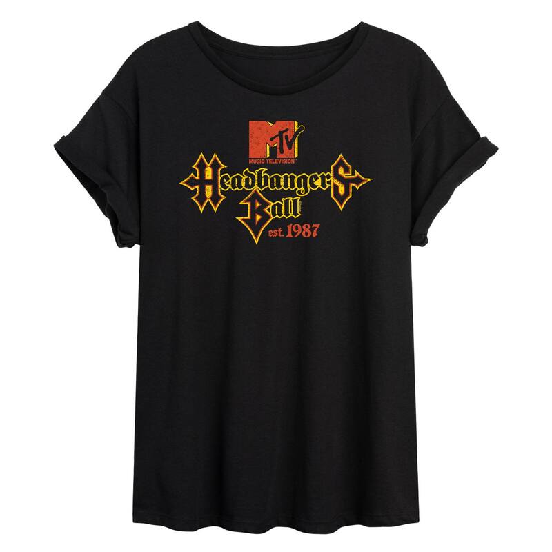 アニメキャラクター レディース トップス Tシャツ グラフィック Licensed Character Juniors' MTV Headbangers Ball Oversized Graphic Tee Black ブラック