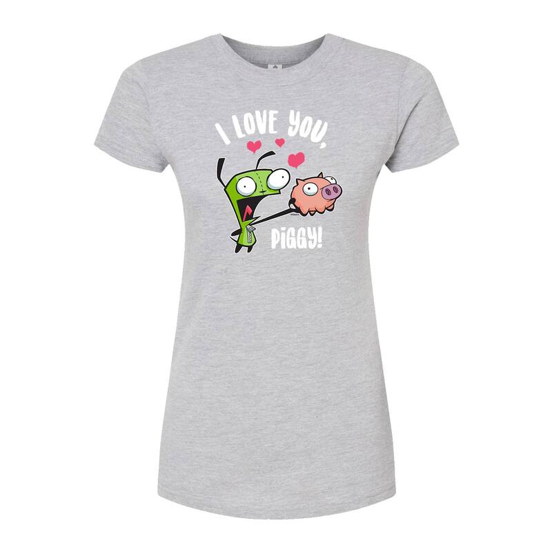 アニメキャラクター レディース トップス Tシャツ Licensed Character Juniors' Invader Zim I Love You Piggy Fitted Tee Gray グレー