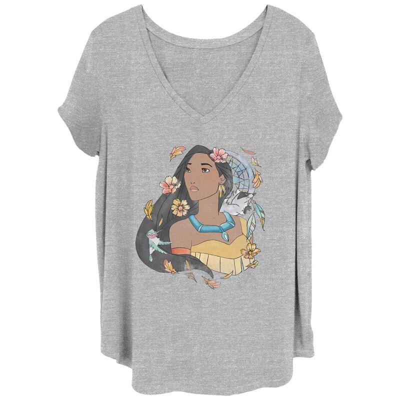 ディズニー レディース トップス Tシャツ Vネック プラスサイズ グラフィック Disney's Pocahontas Juniors' Plus Dreamcatcher Watercolor V-Neck Graphic Tee Heather Gray グレー