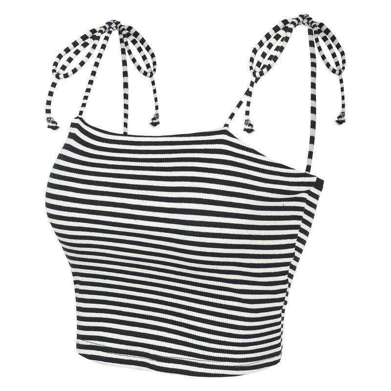アレグラ ケー レディース トップス Tシャツ ALLEGRA K Women's Rainbow Striped Tie Spaghetti Strapsummer Cami Tube-Tops Black White ホワイト