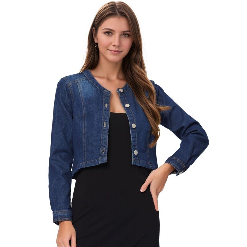 アレグラ ケー レディース アウター ジャケット・ブルゾン ボタンダウン デニム ALLEGRA K Women's Denim Collarless Button Down Long Sleeve Jean Jacket Dark Blue ブルー