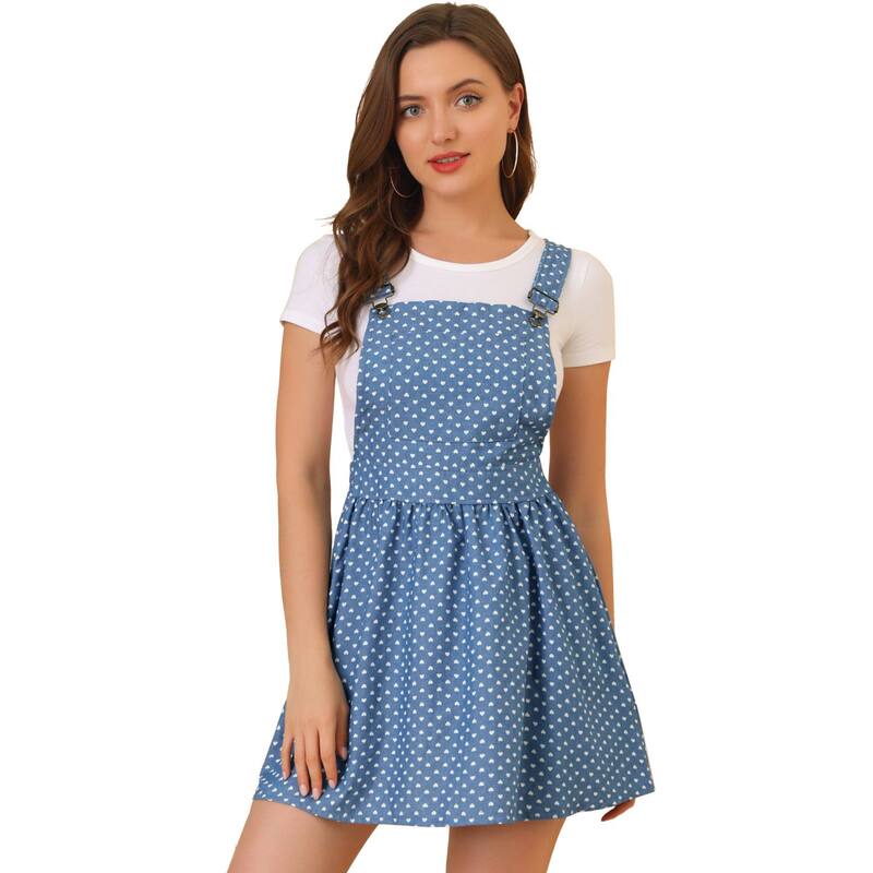アレグラ ケー レディース トップス ワンピース ミニ オーバーオール ALLEGRA K Women's Adjustable Shoulder Straps Cute Mini Overall Dress Blue Hearts ブルー